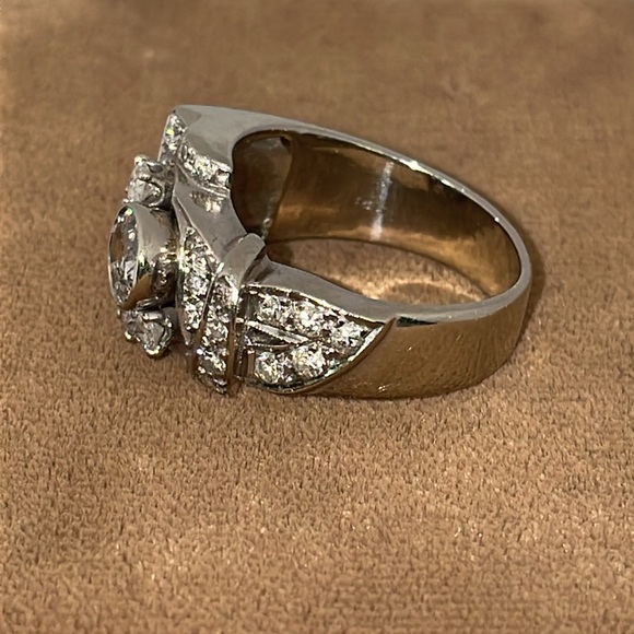 Heavy Solid 14K White Gold Natural +/- 2.00CTW Diamond Bezel Antique Ring Custom - Picture 7 of 17